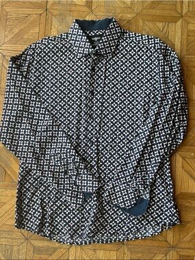 Men's Geometric Print Button-Down Shirt - Black & White